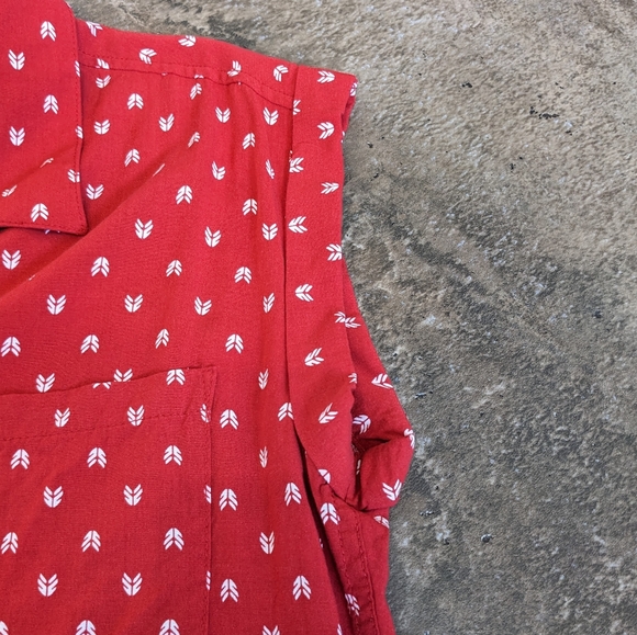 Jachs New York Red Girlfriend  Button Up Cap Sleeve Top Size M - Picture 8 of 11